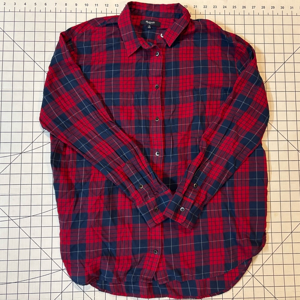 Madewell‎ Women’s Size M Red-Blue Plaid Edina Oversized Boyshirt Button Down